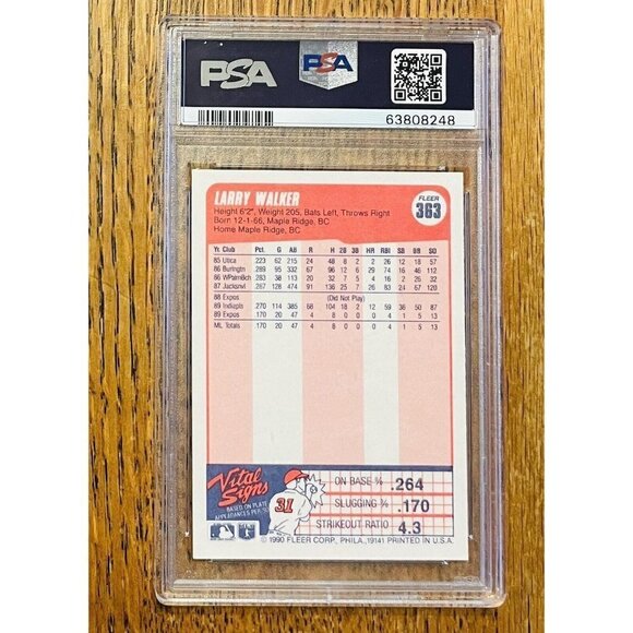 1990 Fleer #363 Larry Walker Montreal Expos RC Rookie HOF PSA 10 Gem Mint - Picture 2 of 2